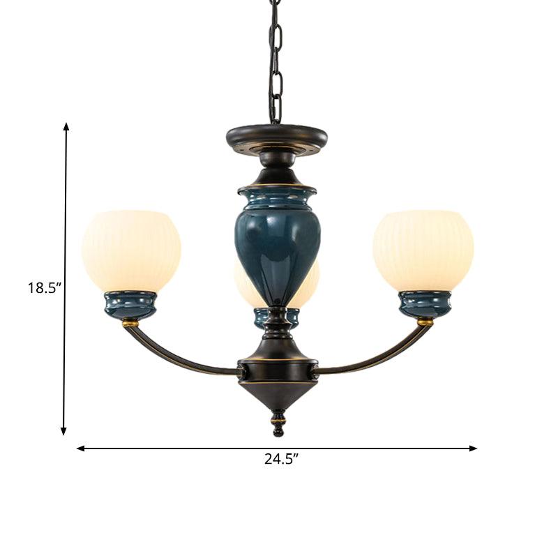 Black 3/6/8 Bulbs Chandelier Lighting Fixture Rural Milky Glass Spherical - Rebooters