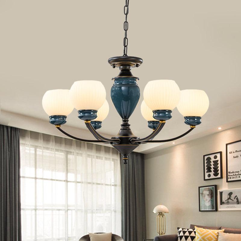 Black 3/6/8 Bulbs Chandelier Lighting Fixture Rural Milky Glass Spherical - Rebooters