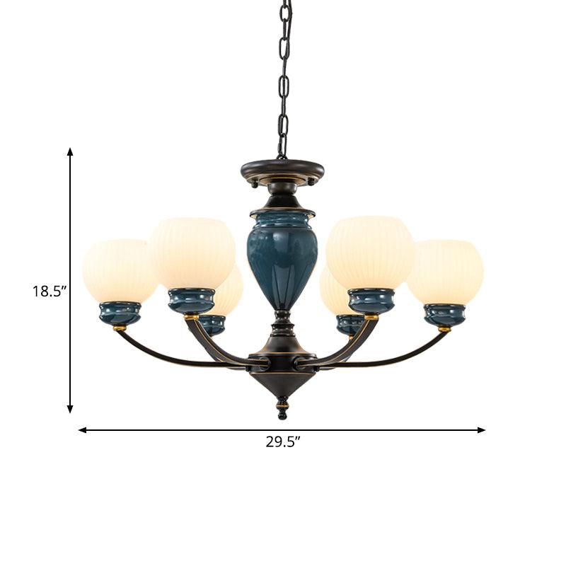 Black 3/6/8 Bulbs Chandelier Lighting Fixture Rural Milky Glass Spherical - Rebooters