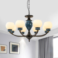 Black 3/6/8 Bulbs Chandelier Lighting Fixture Rural Milky Glass Spherical - Rebooters