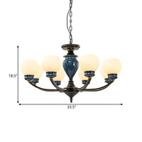 Black 3/6/8 Bulbs Chandelier Lighting Fixture Rural Milky Glass Spherical - Rebooters