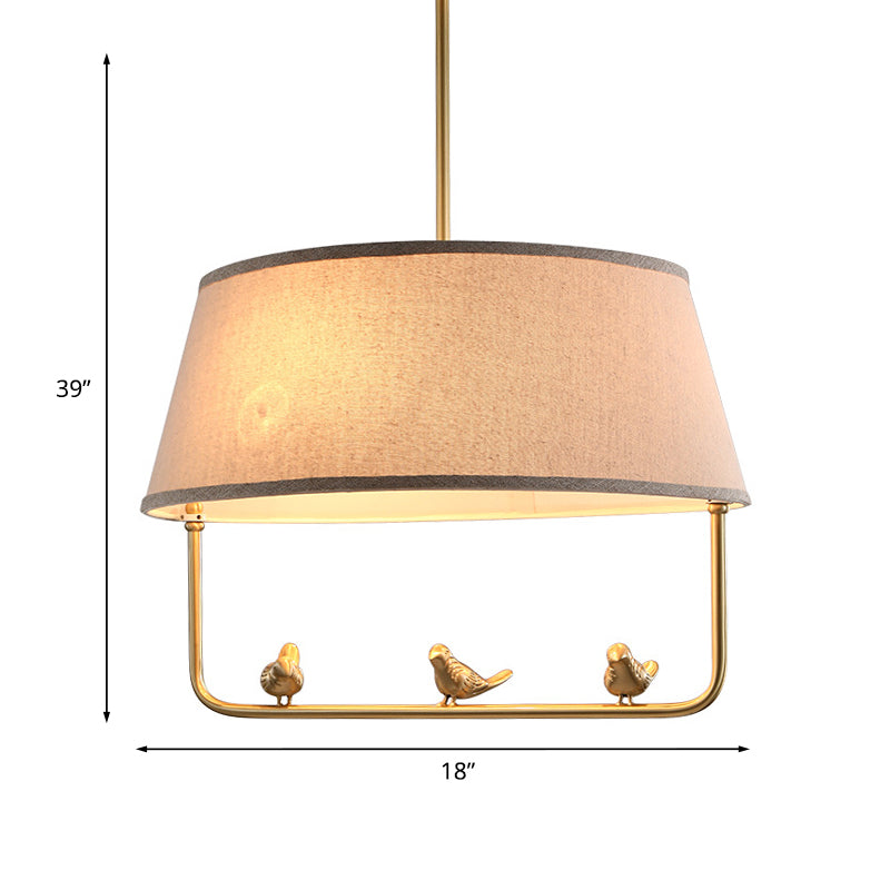 Fabric Beige Ceiling Chandelier Drum Shade 3 Heads Rustic Pendant - Rebooters