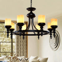 8 Lights Ceiling Chandelier Countryside Candle Crackled Dolomite Hanging Lamp Kit in Black - Rebooters