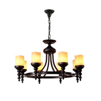 8 Lights Ceiling Chandelier Countryside Candle Crackled Dolomite Hanging Lamp Kit in Black - Rebooters