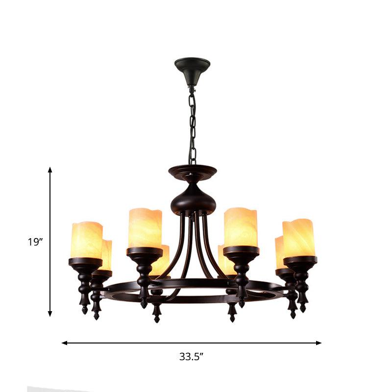 8 Lights Ceiling Chandelier Countryside Candle Crackled Dolomite Hanging Lamp Kit in Black - Rebooters