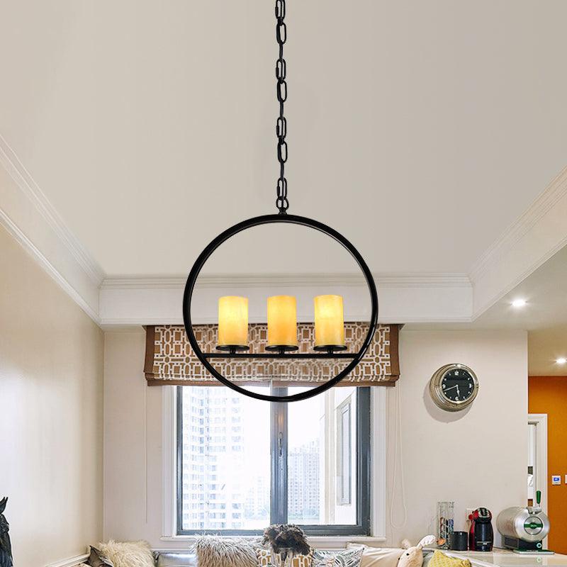 Black 3 Heads Suspension Light Vintage Metal Ring Chandelier - Rebooters