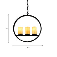 Black 3 Heads Suspension Light Vintage Metal Ring Chandelier - Rebooters