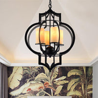 4 Lights Lantern Frame Pendant Lamp Countryside Black Finish - Rebooters