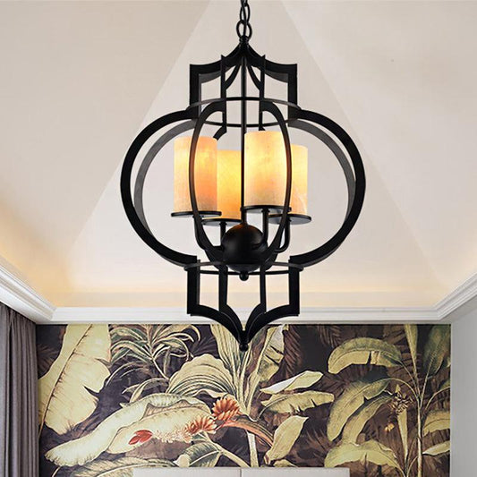4 Lights Lantern Frame Pendant Lamp Countryside Black Finish - Rebooters