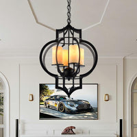 4 Lights Lantern Frame Pendant Lamp Countryside Black Finish - Rebooters