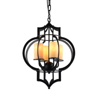 4 Lights Lantern Frame Pendant Lamp Countryside Black Finish - Rebooters