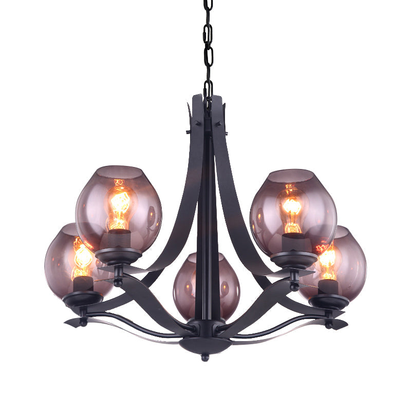 Traditional Cup Shaped Hanging Lighting 5 Heads Grey Glass Chandelier - Rebooters