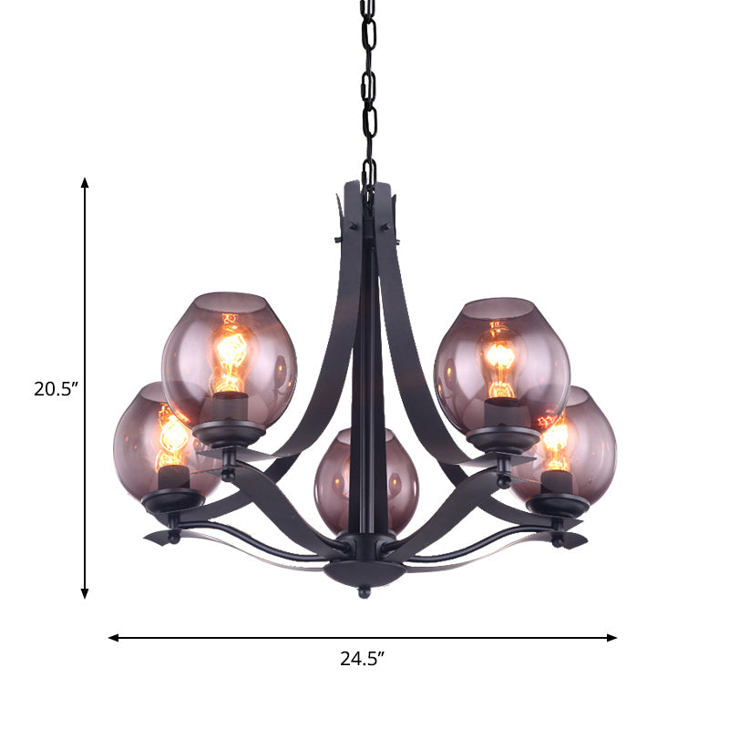 Traditional Cup Shaped Hanging Lighting 5 Heads Grey Glass Chandelier - Rebooters