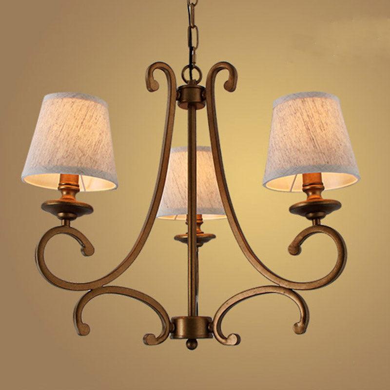 Fabric Brass Chandelier Pendant Light Conic 3/6-Light Lamp - Rebooters