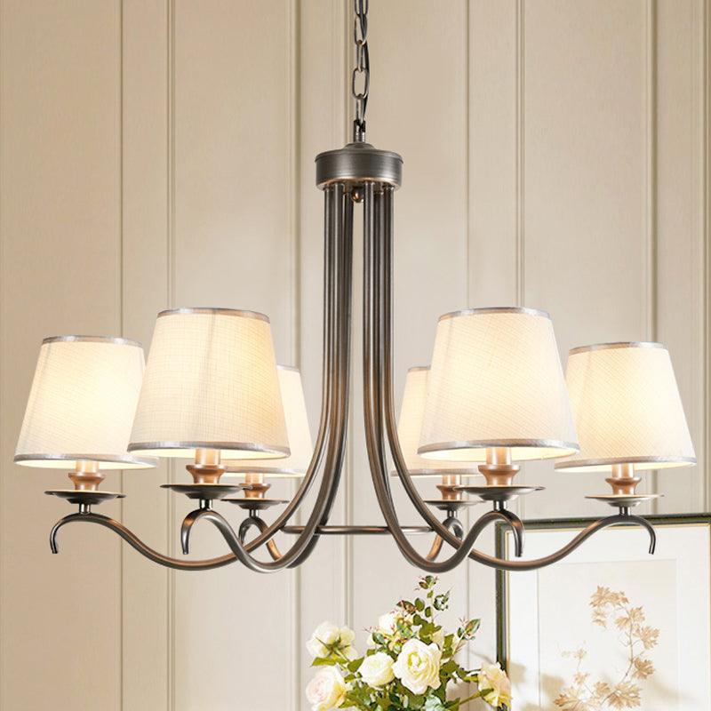 Fabric Cone Chandelier Light Classic Style 6 Heads Dining Room Pendant Silver Blue White - Rebooters
