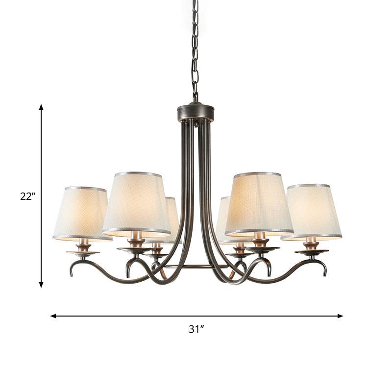 Fabric Cone Chandelier Light Classic Style 6 Heads Dining Room Pendant Silver Blue White - Rebooters