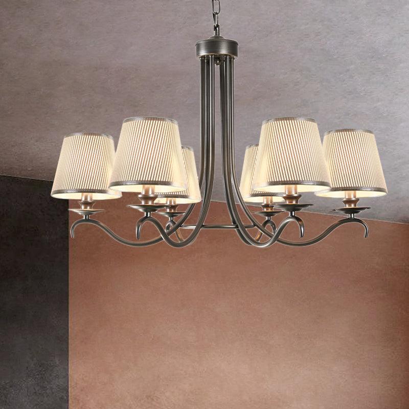 Fabric Cone Chandelier Light Classic Style 6 Heads Dining Room Pendant Silver Blue White - Rebooters