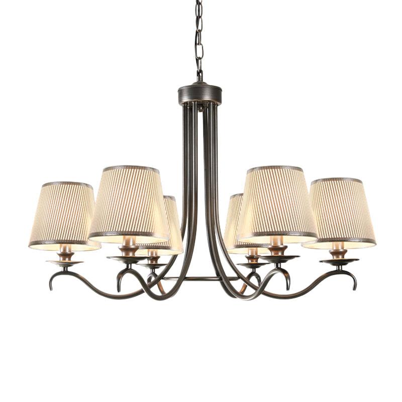 Fabric Cone Chandelier Light Classic Style 6 Heads Dining Room Pendant Silver Blue White - Rebooters