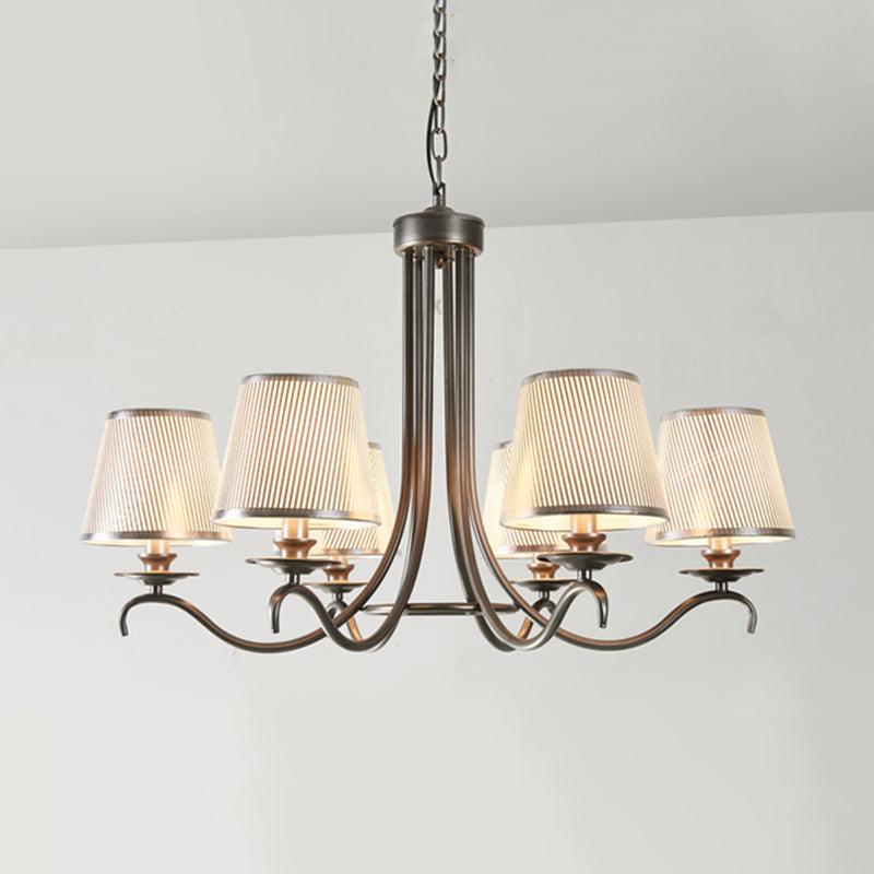 Fabric Cone Chandelier Light Classic Style 6 Heads Dining Room Pendant Silver Blue White - Rebooters
