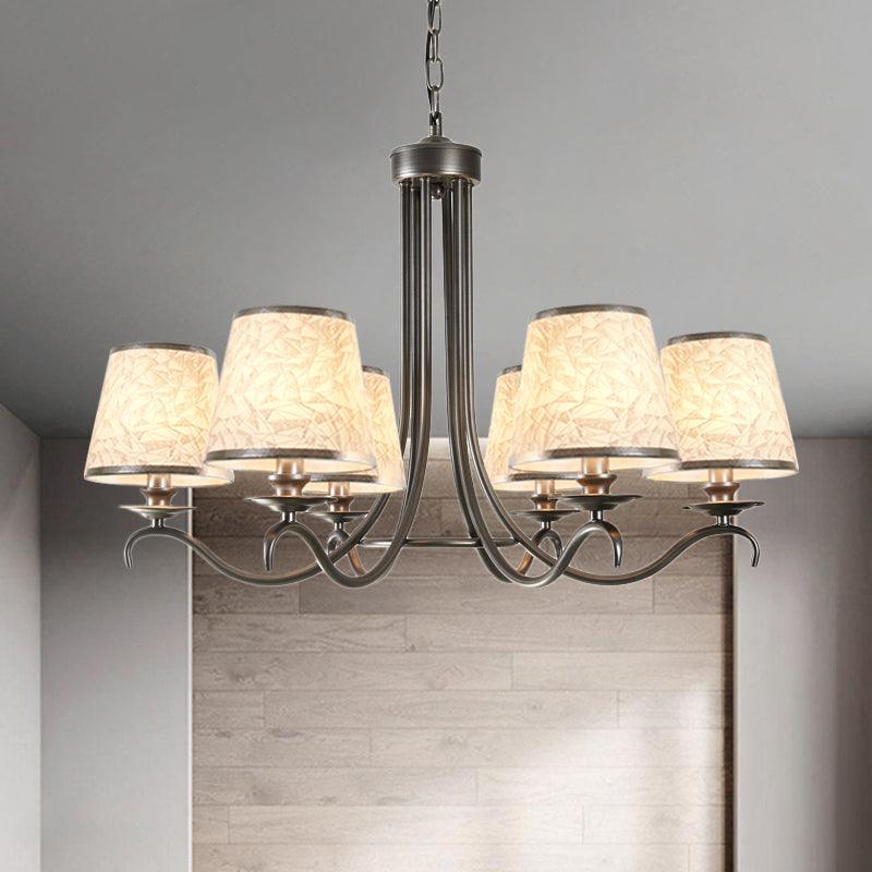 Fabric Cone Chandelier Light Classic Style 6 Heads Dining Room Pendant Silver Blue White - Rebooters