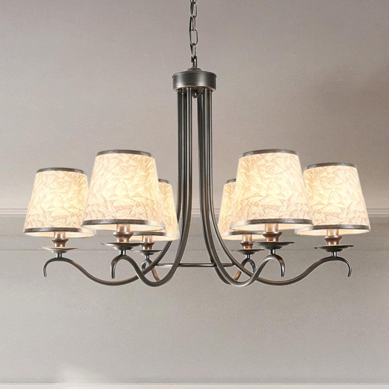 Fabric Cone Chandelier Light Classic Style 6 Heads Dining Room Pendant Silver Blue White - Rebooters