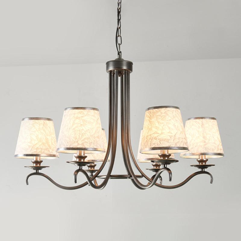 Fabric Cone Chandelier Light Classic Style 6 Heads Dining Room Pendant Silver Blue White - Rebooters