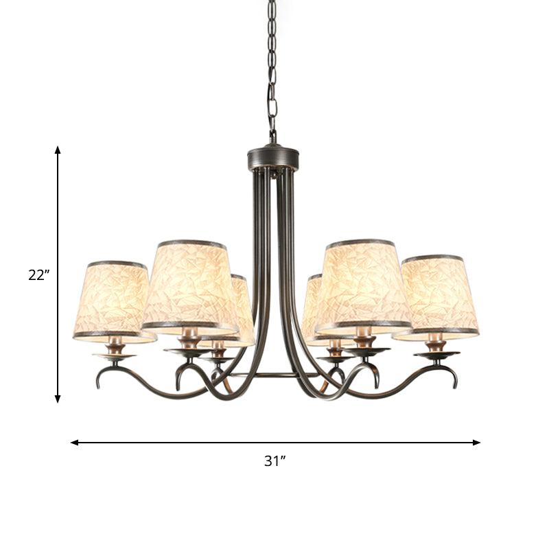 Fabric Cone Chandelier Light Classic Style 6 Heads Dining Room Pendant Silver Blue White - Rebooters