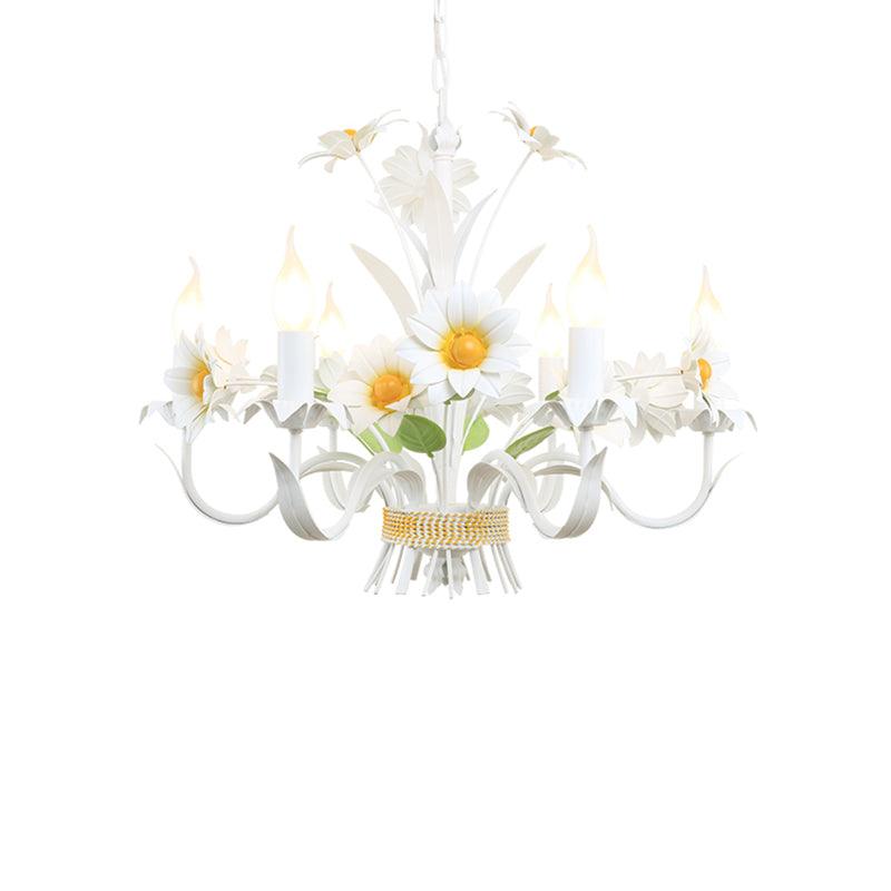 6 Heads Daisy Flower Bunch Chandelier White Iron Light - Rebooters
