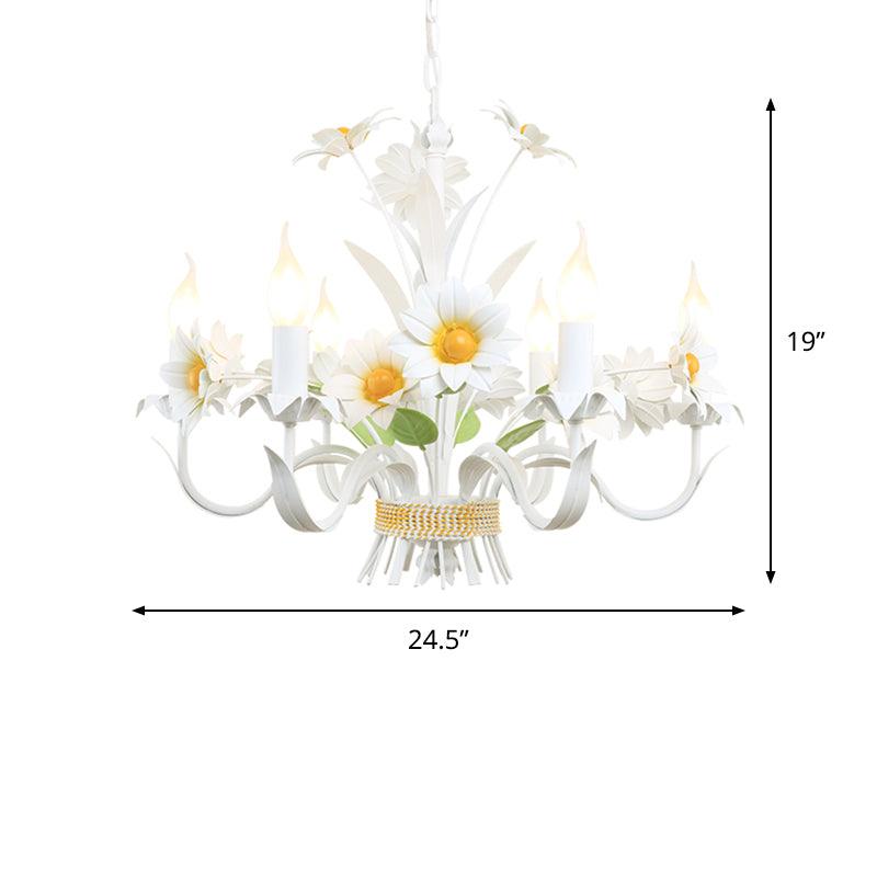 6 Heads Daisy Flower Bunch Chandelier White Iron Light - Rebooters