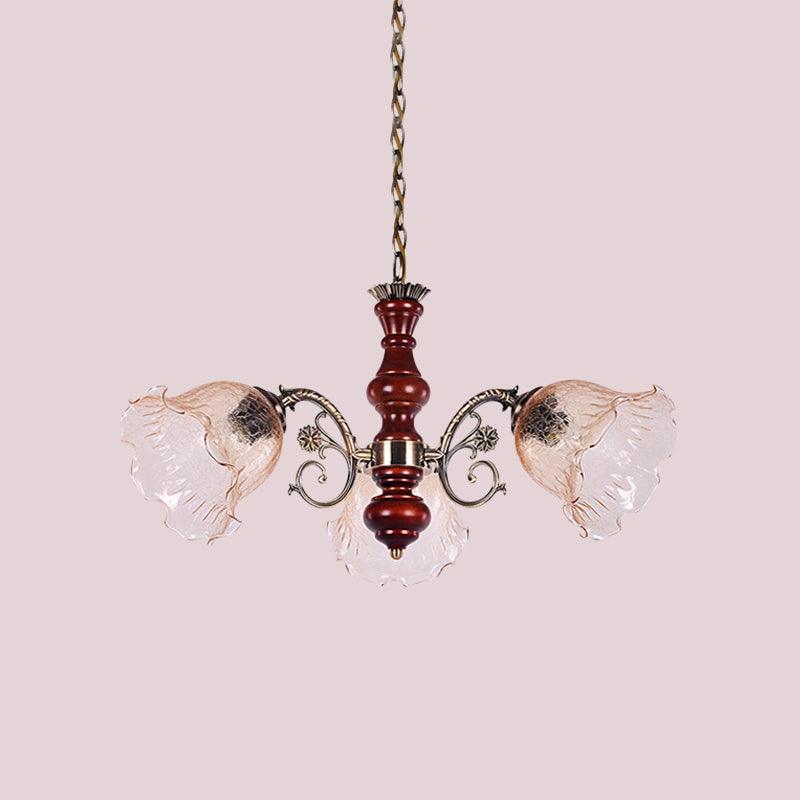 3 Heads Chandelier Light Fixture Pastoral Style Ruffled Glass - Rebooters