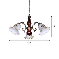 3 Bulbs White Patterned Glass Chandelier Countryside Light - Rebooters