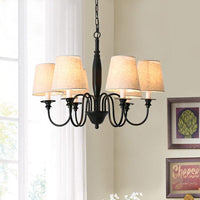 Black 6 Heads Chandelier Lighting Country Fabric Tapered Pendant - Rebooters