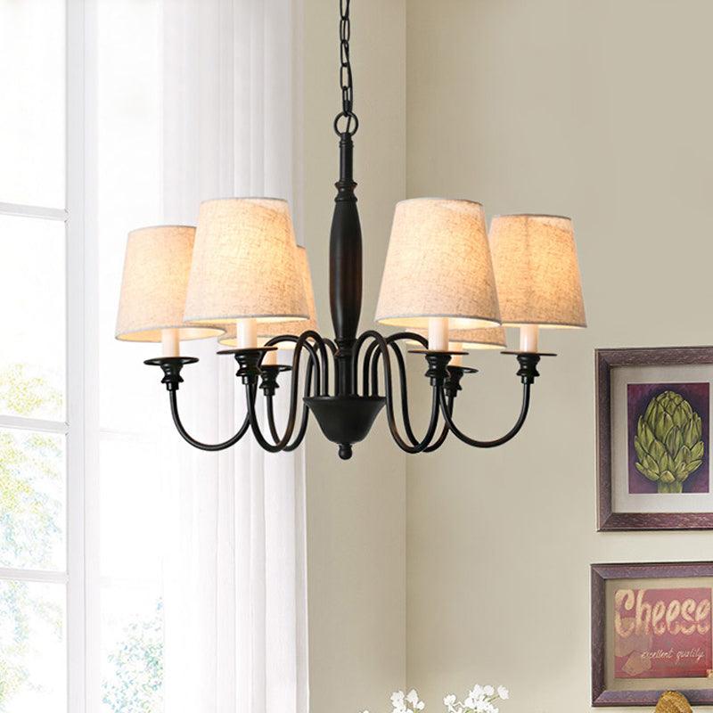 Black 6 Heads Chandelier Lighting Country Fabric Tapered Pendant - Rebooters