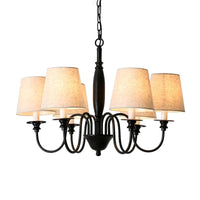 Black 6 Heads Chandelier Lighting Country Fabric Tapered Pendant - Rebooters