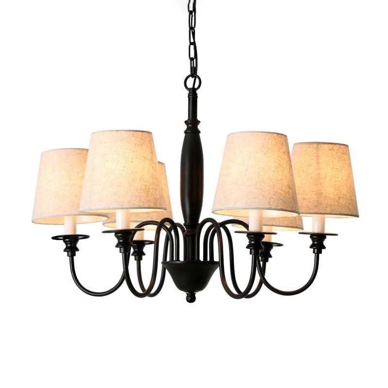 Black 6 Heads Chandelier Lighting Country Fabric Tapered Pendant - Rebooters