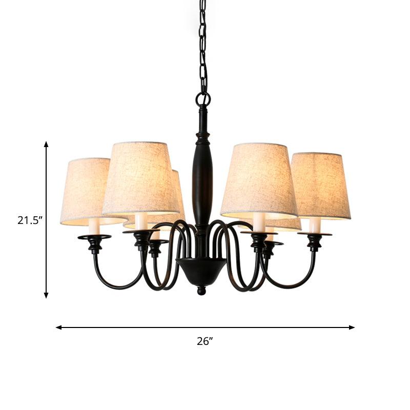 Black 6 Heads Chandelier Lighting Country Fabric Tapered Pendant - Rebooters