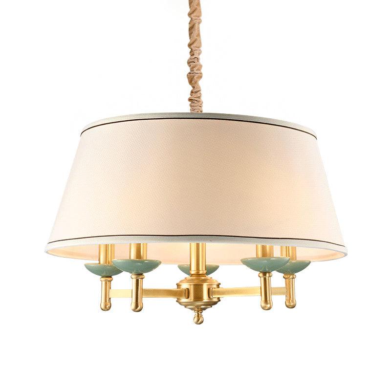 5 Lights Fabric Chandelier Light Fixture Classic White Drum Shade Dining Room Lamp - Rebooters