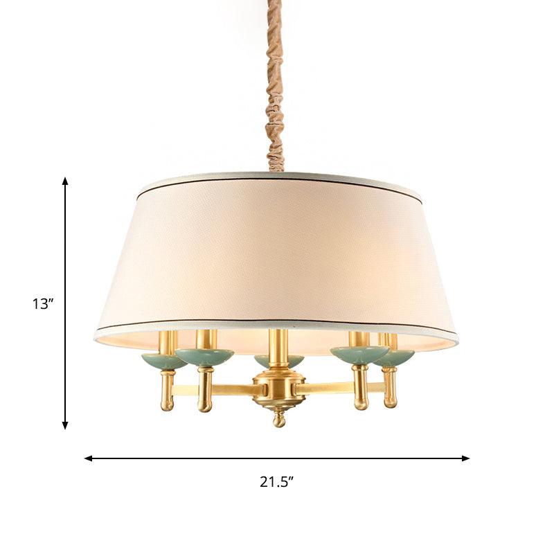 5 Lights Fabric Chandelier Light Fixture Classic White Drum Shade Dining Room Lamp - Rebooters