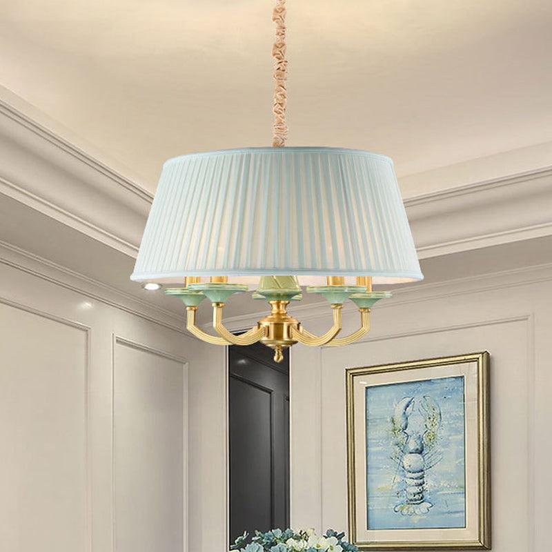 5-Bulb Chandelier Light Fixture Retro Style Pleated Shade - Rebooters