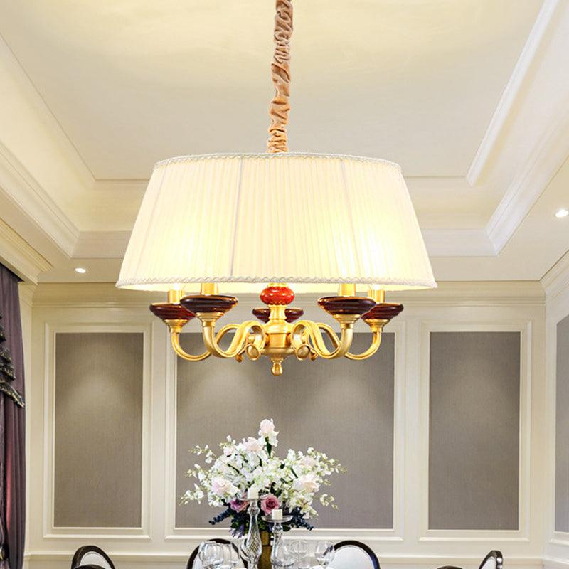 5-Bulb Drum Chandelier Countryside White Finish Lamp - Rebooters