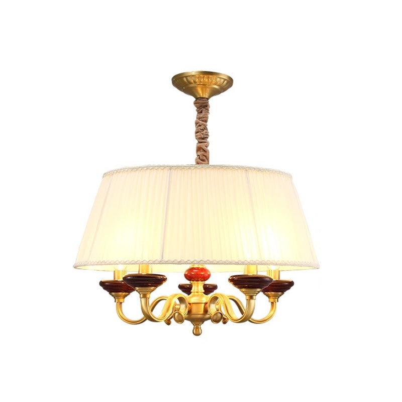 5-Bulb Drum Chandelier Countryside White Finish Lamp - Rebooters