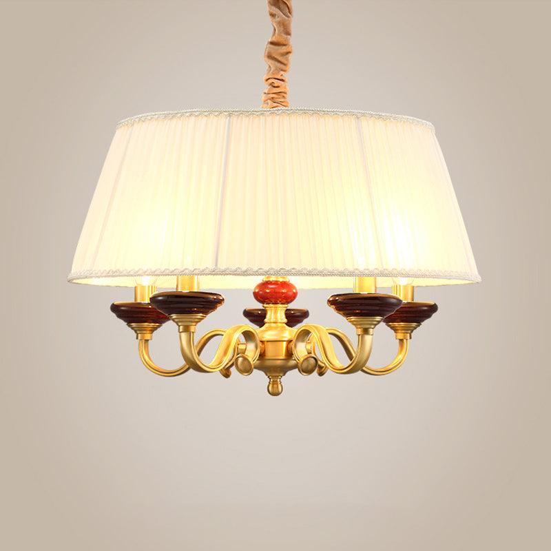 5-Bulb Drum Chandelier Countryside White Finish Lamp - Rebooters