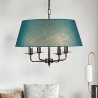 4 Lights Fabric Chandelier Light Rural Style Beige Green Drop Pendant - Rebooters