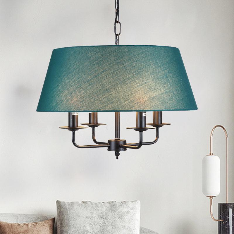 4 Lights Fabric Chandelier Light Rural Style Beige Green Drop Pendant - Rebooters
