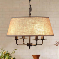4 Lights Fabric Chandelier Light Rural Style Beige Green Drop Pendant - Rebooters