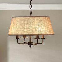 4 Lights Fabric Chandelier Light Rural Style Beige Green Drop Pendant - Rebooters
