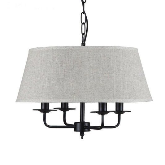 4 Lights Fabric Chandelier Light Rural Style Beige Green Drop Pendant - Rebooters
