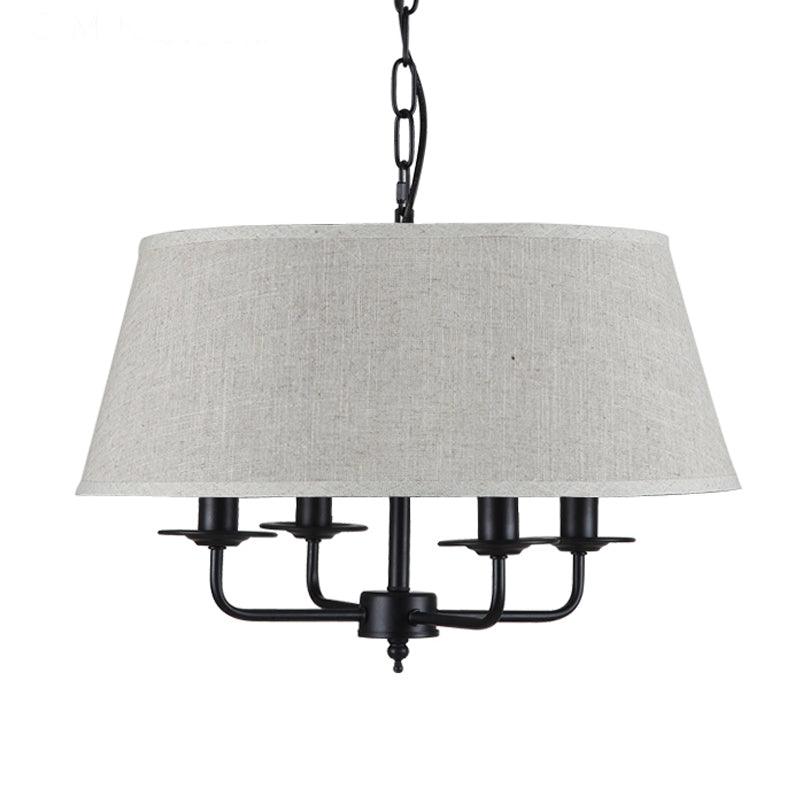 4 Lights Fabric Chandelier Light Rural Style Beige Green Drop Pendant - Rebooters
