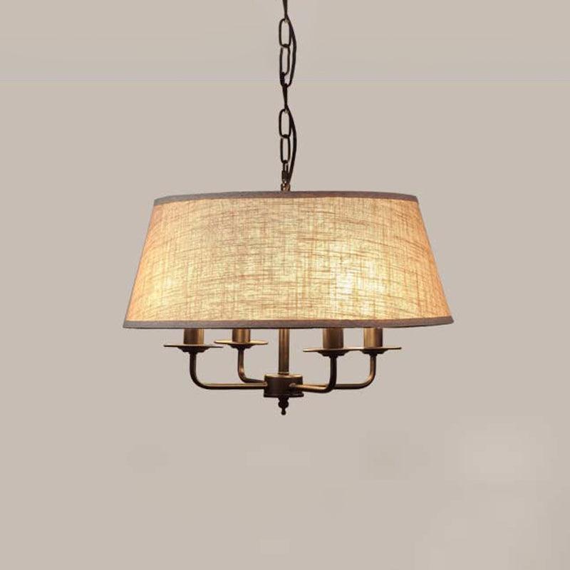 4 Lights Fabric Chandelier Light Rural Style Beige Green Drop Pendant - Rebooters