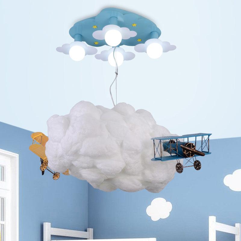Cartoon Cloud and Airplane Chandelier 7 Bulbs Kids Light - Rebooters